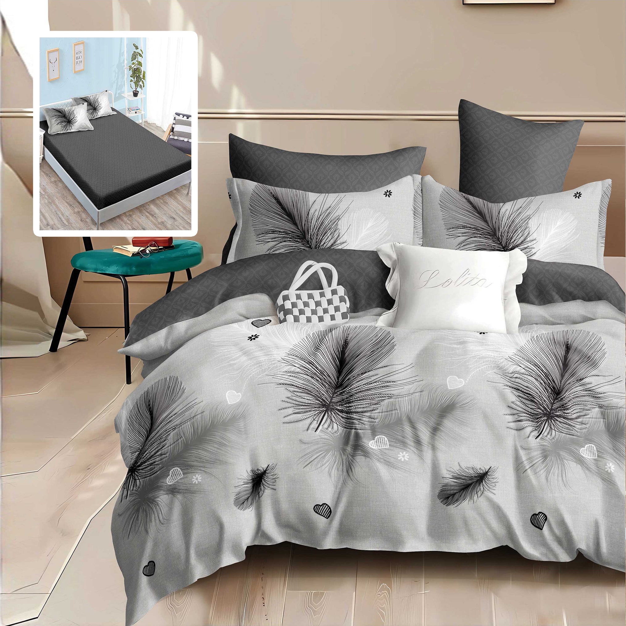 LENJERIE FINET 6 PIESE CU HUSĂ - 160x200 ȘI 180x200 (HANA V2)